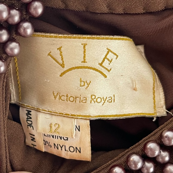 80's VTG VIE by Victoria Royal Brown Pearl Beaded Crop Top Size 12 - Picture 6 of 8